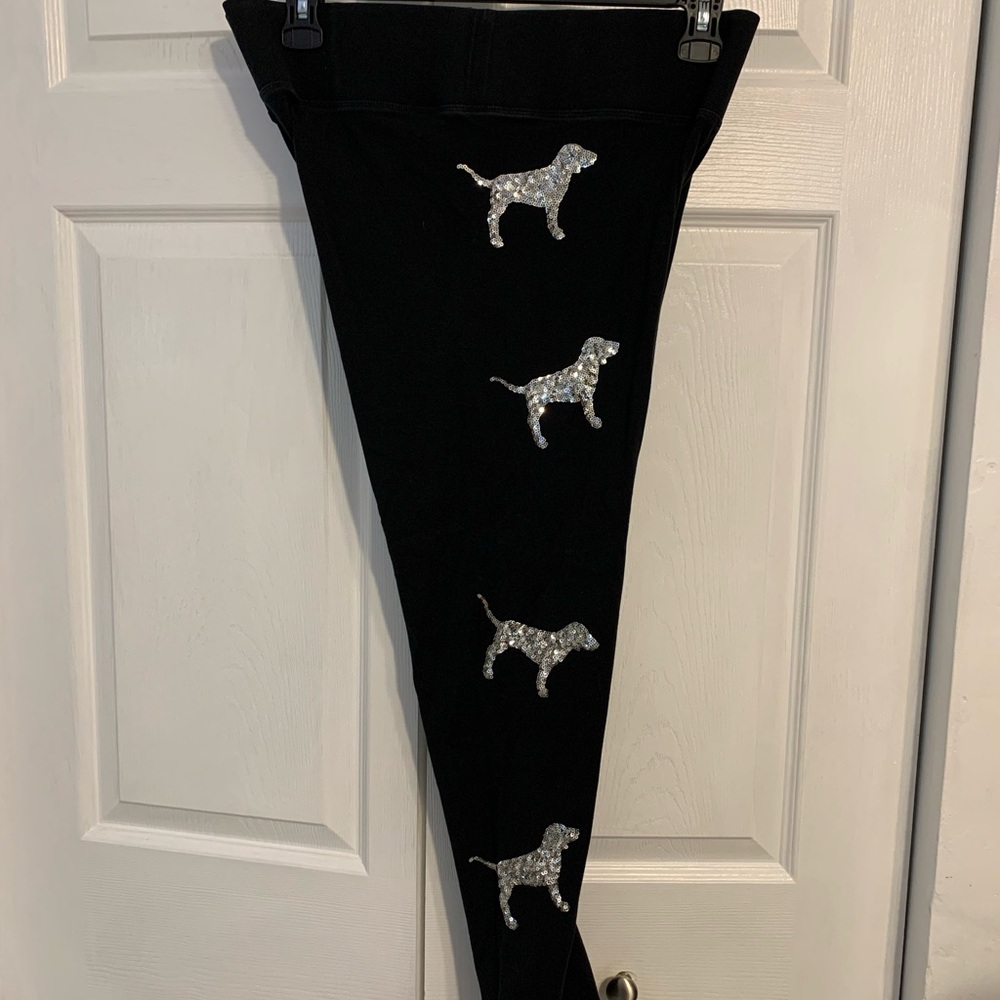 PINK Victoria's Secret Black Leggings with Glitter Dog Accents